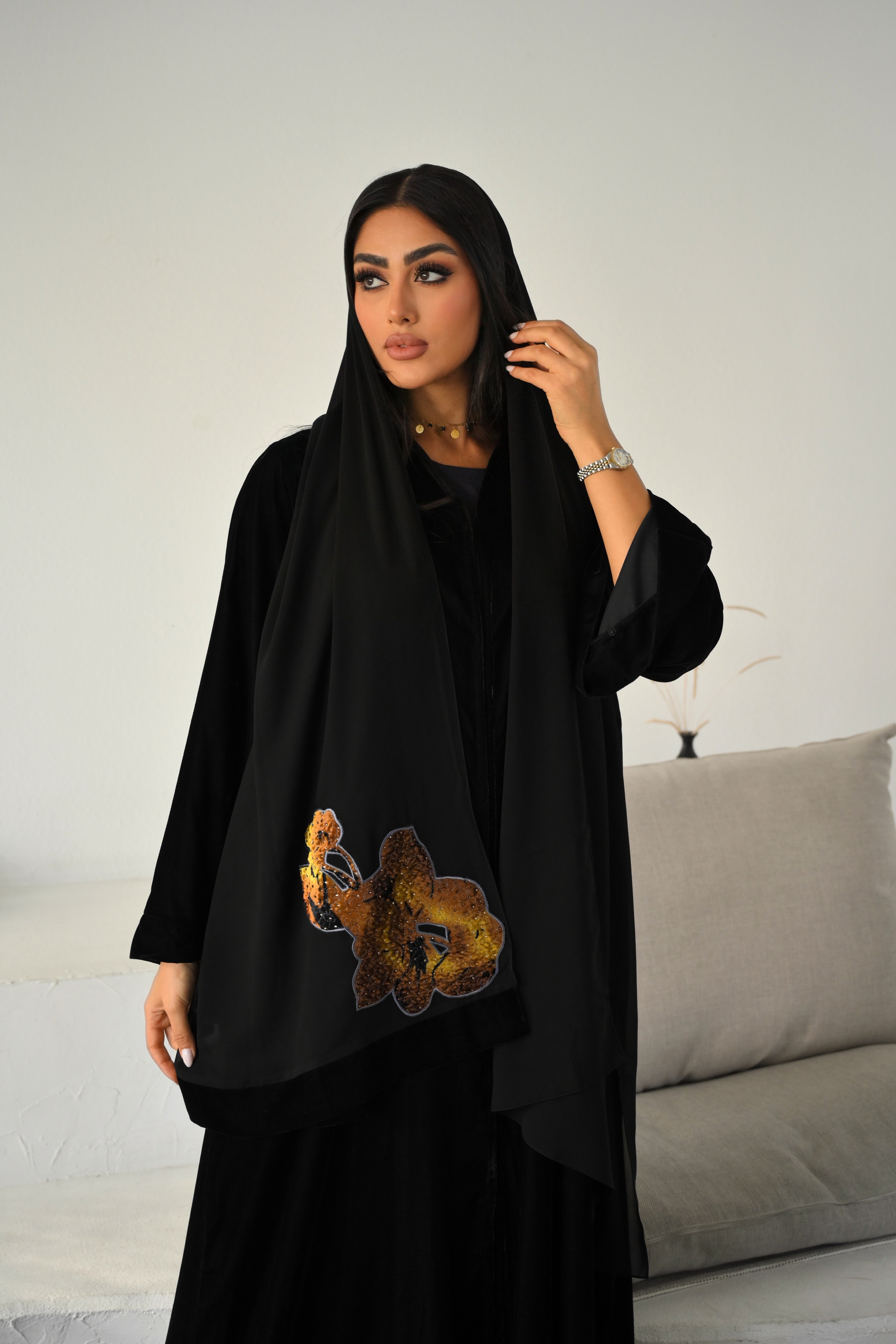 Golden midnight abaya