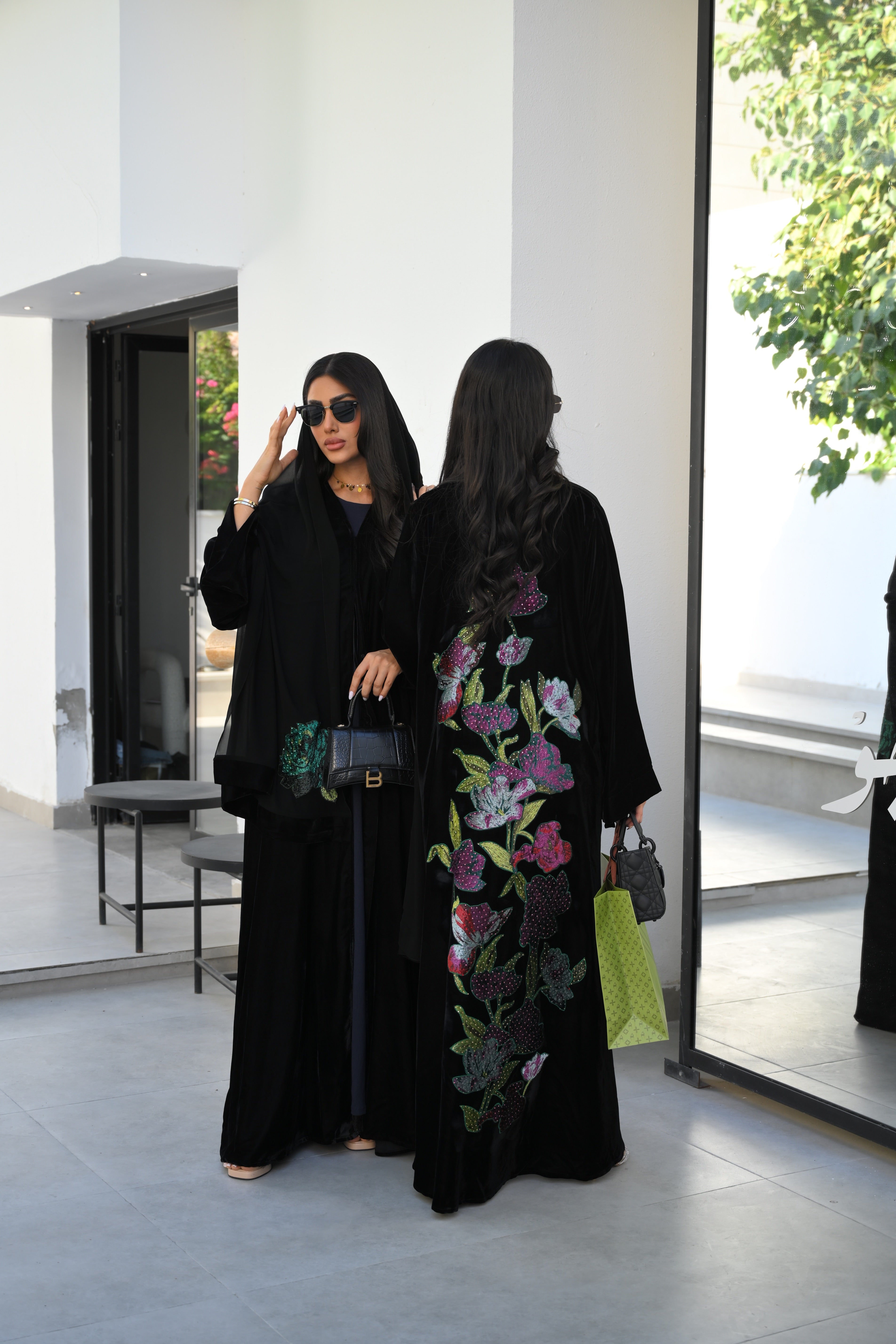 Tropical hibiscus velvet abaya