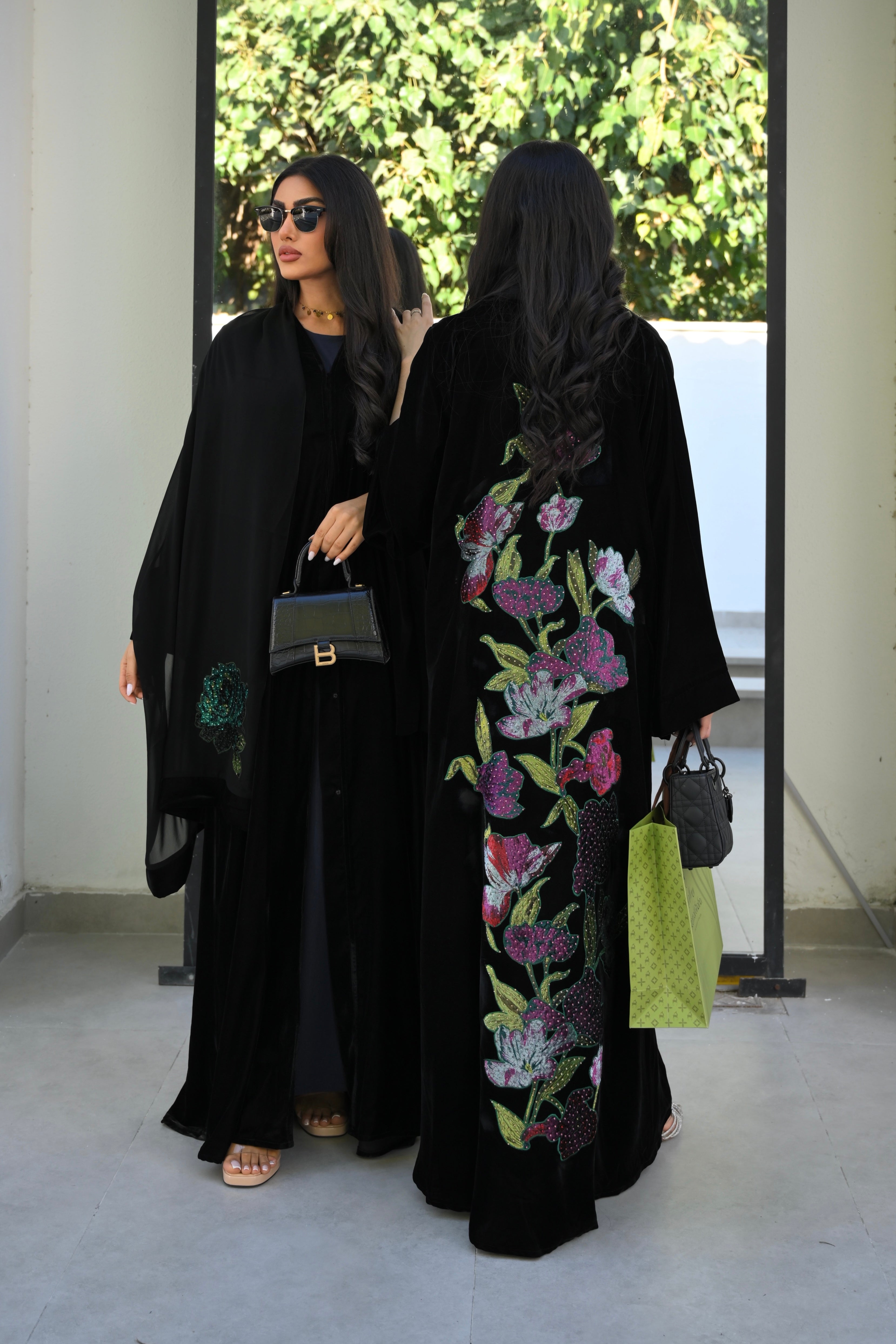 Tropical hibiscus velvet abaya