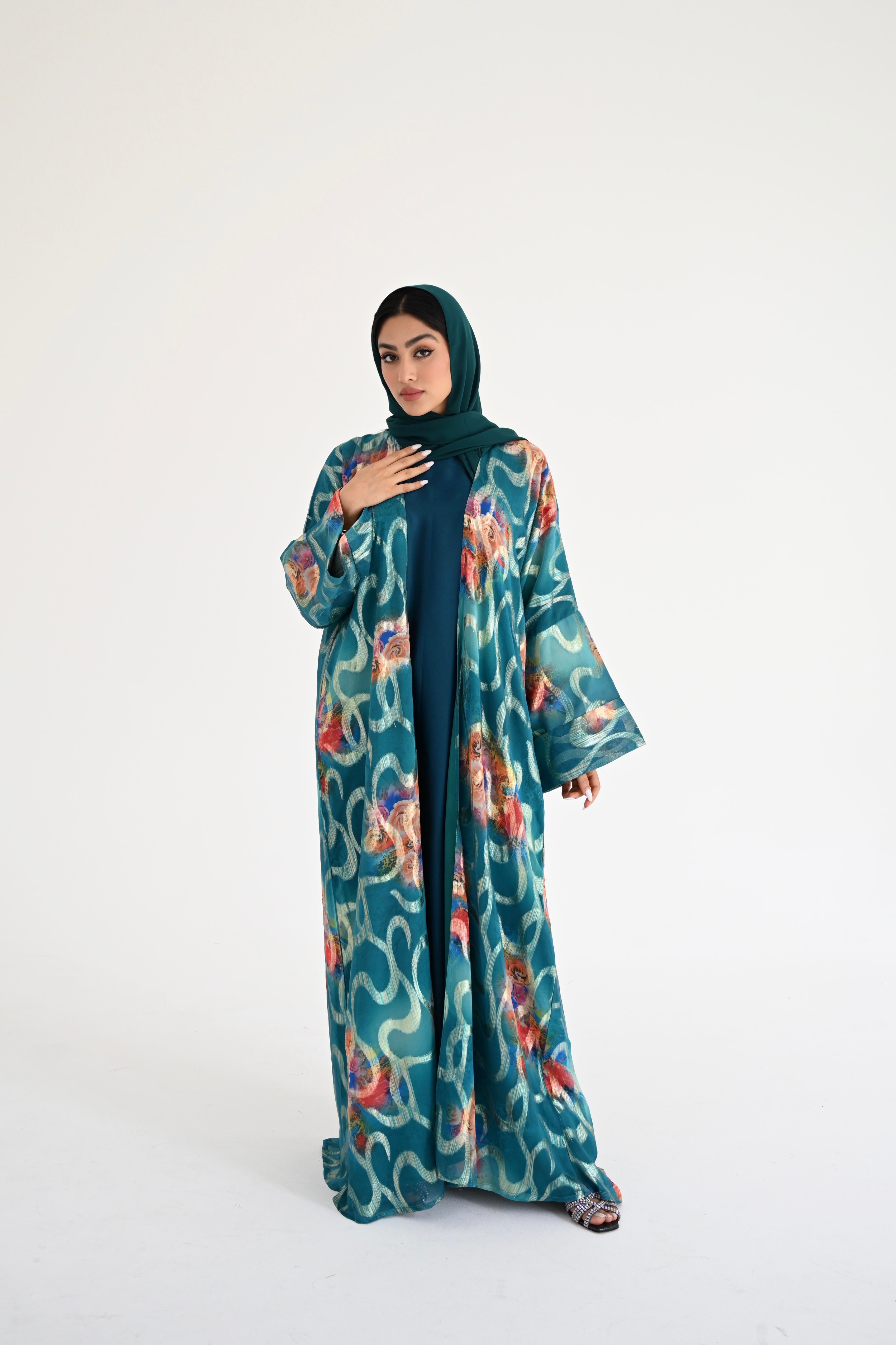 Embellished teal Kimono