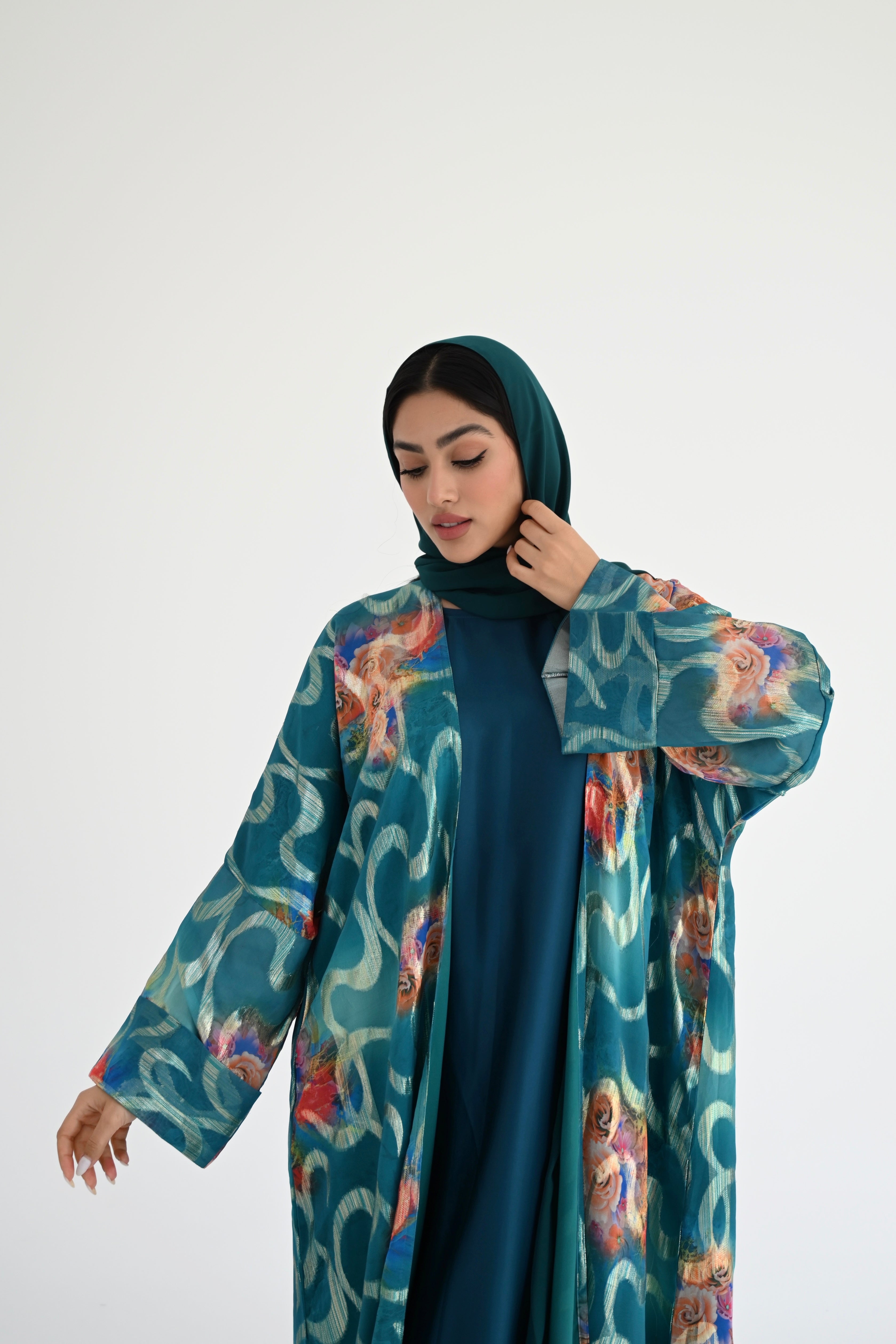 Embellished teal Kimono